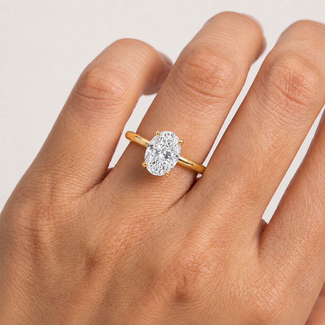 Hidden Halo Solitaire Diamond Ring in Yellow Gold