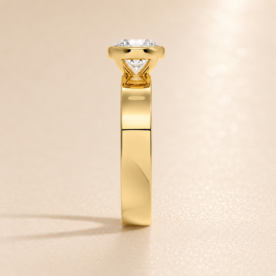 4mm Cigar band Bezel set Solitaire Ring in Yellow Gold