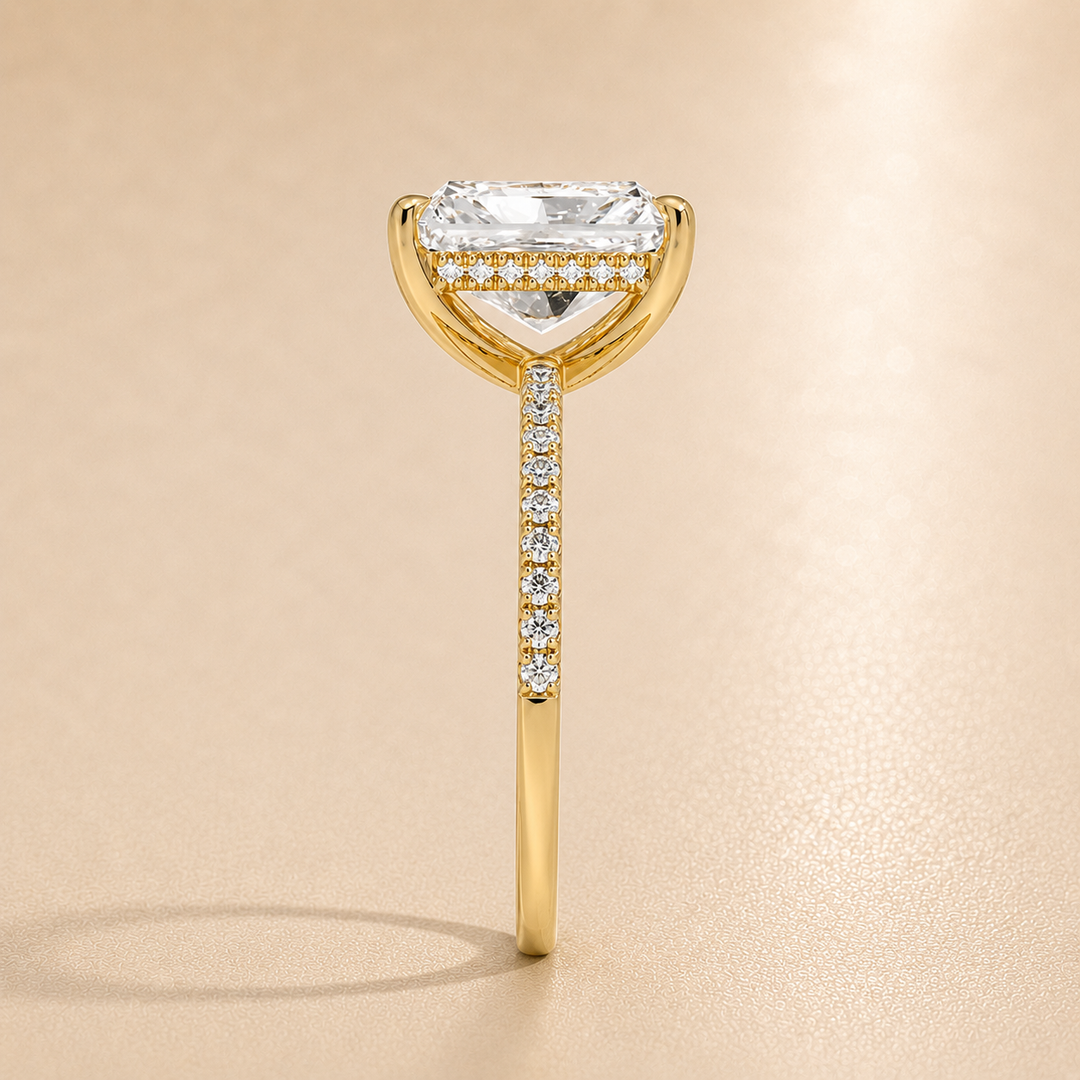 Pave Hidden Halo Solitaire Diamond Ring in Yellow Gold