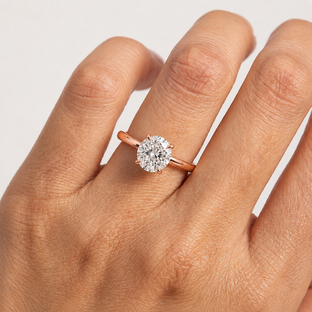 Hidden Halo Solitaire Diamond Ring in Rose Gold