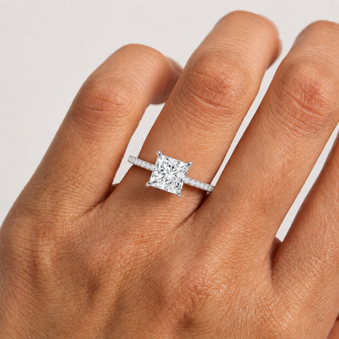 Pave Hidden Halo Solitaire Diamond Ring in White Gold