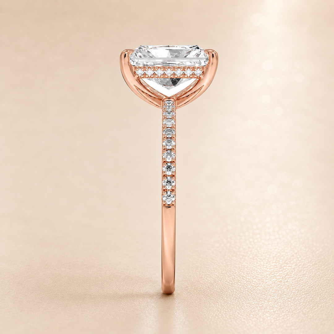 Pave Hidden Halo Solitaire Diamond Ring in Rose Gold