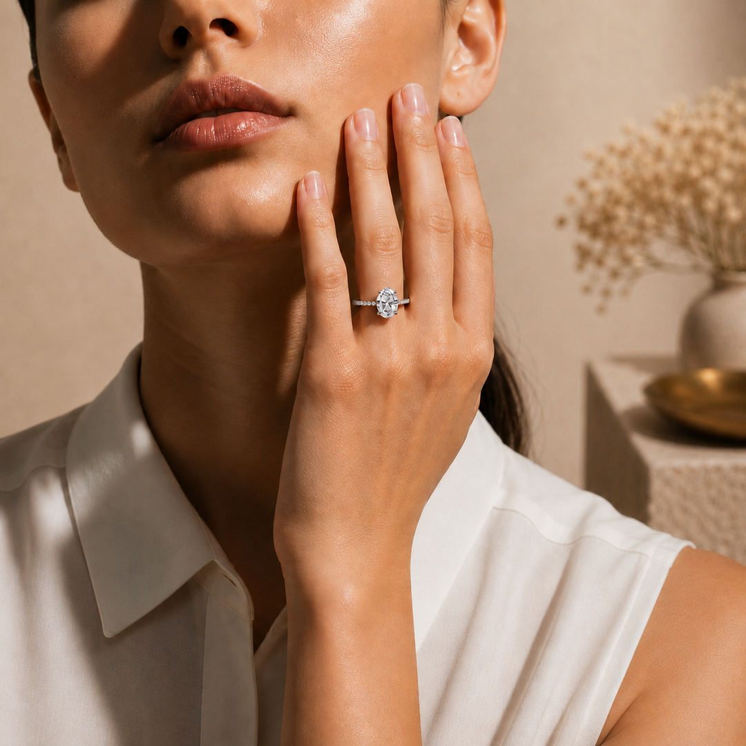Pave Hidden Halo Solitaire Diamond Ring in Silver