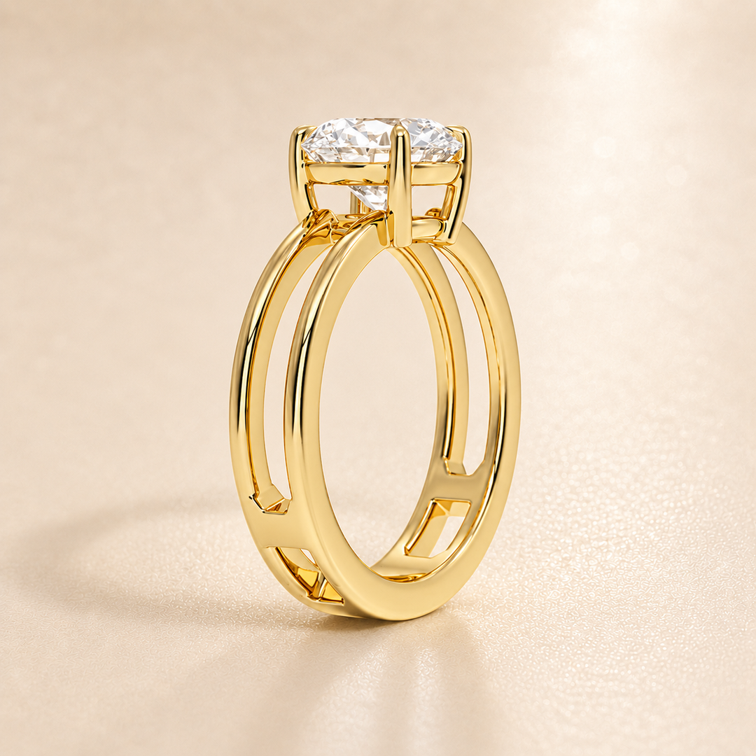 Open Double Band Solitaire Ring in Yellow Gold