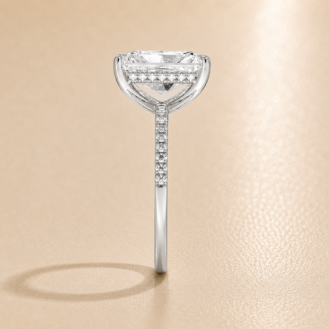 Pave Hidden Halo Solitaire Diamond Ring in White Gold