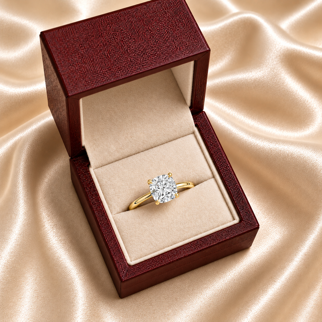 Hidden Halo Solitaire Diamond Ring in Yellow Gold