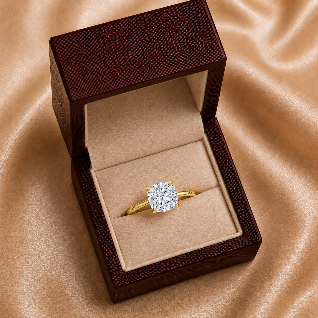 Hidden Halo Solitaire Diamond Ring in Yellow Gold
