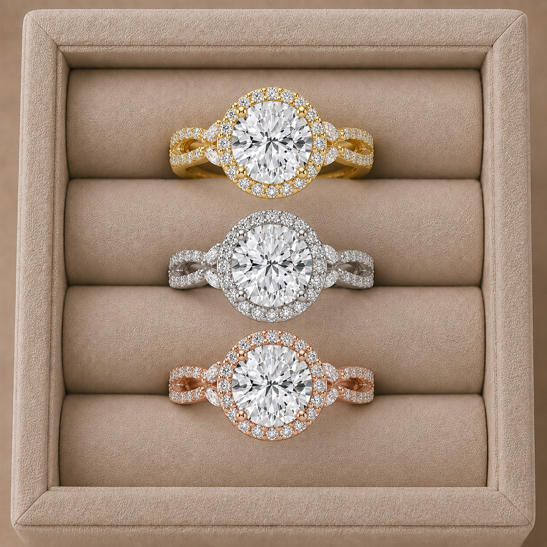 Vine band Halo Diamond Ring in Silver