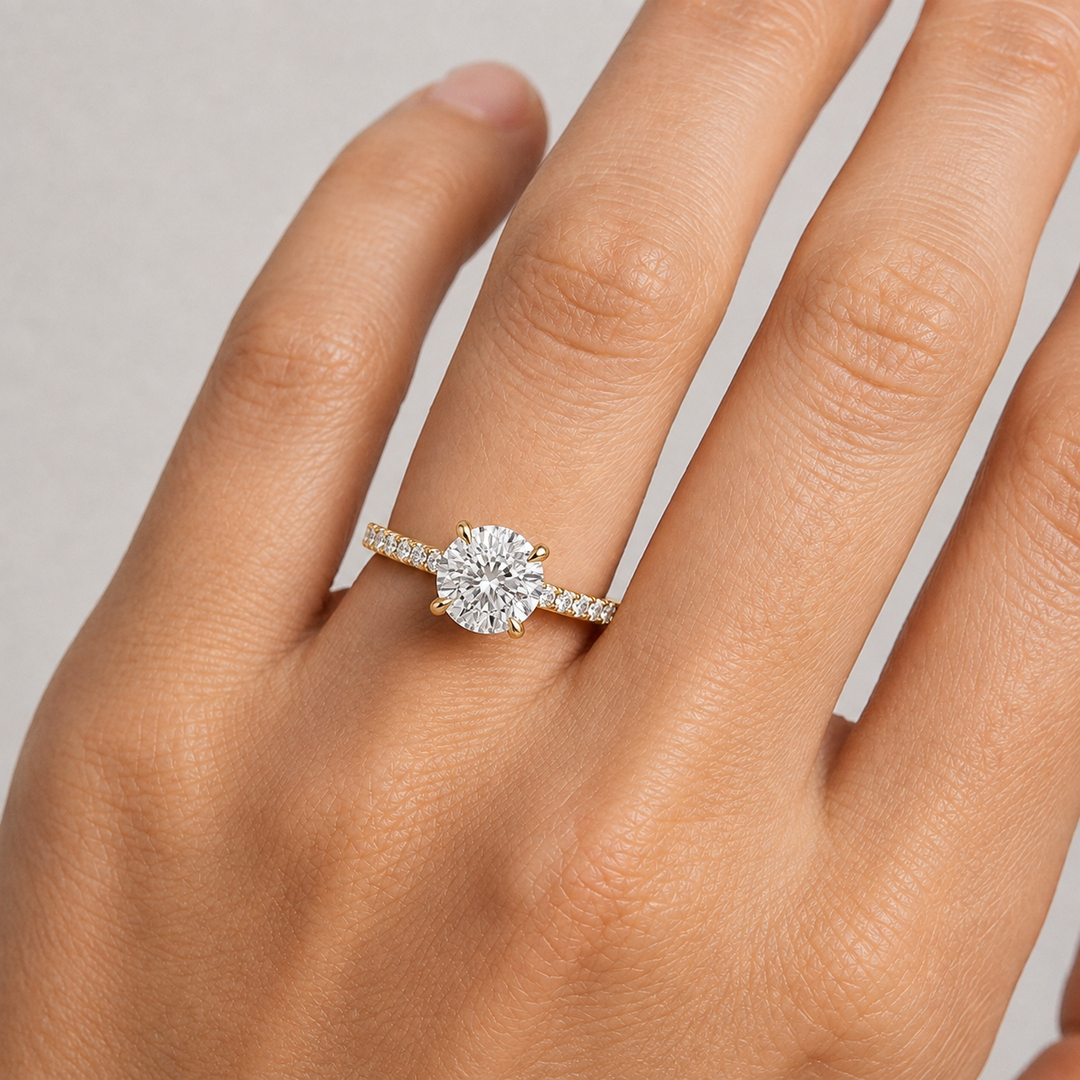 Pave Hidden Halo Solitaire Diamond Ring in Yellow Gold