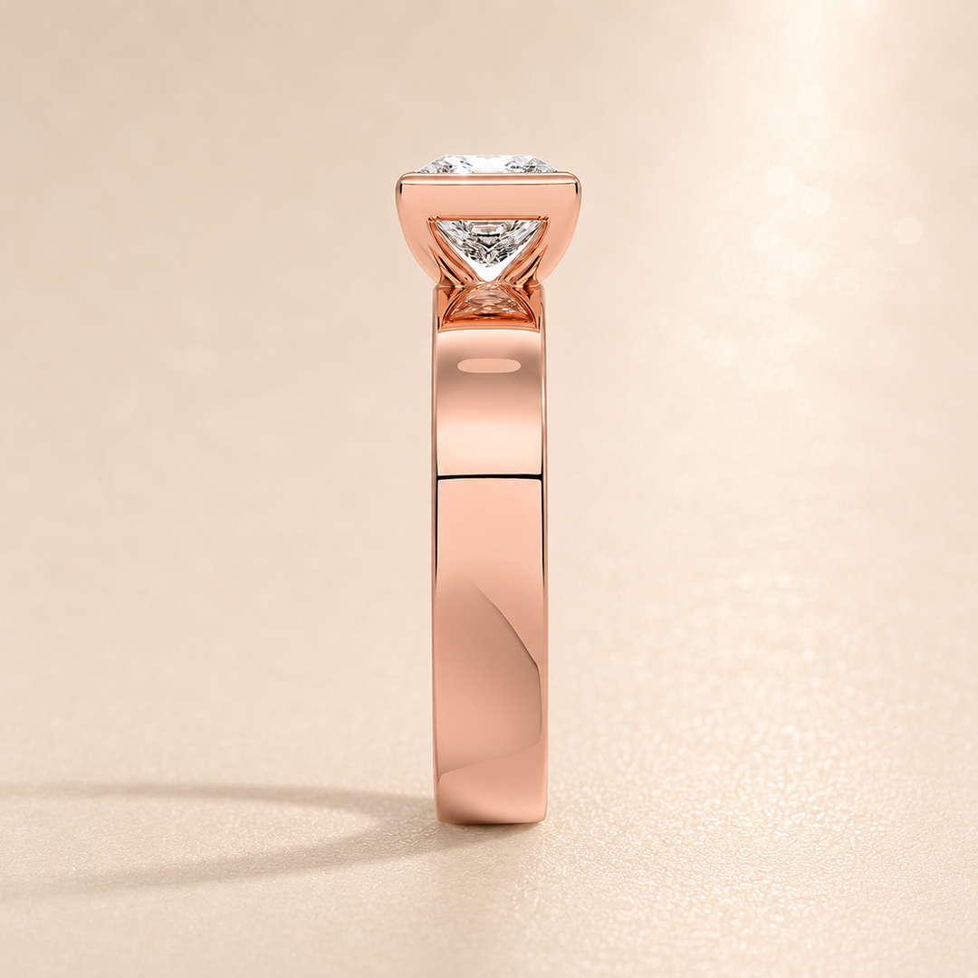 4mm Cigar band Bezel set Solitaire Ring in Rose Gold