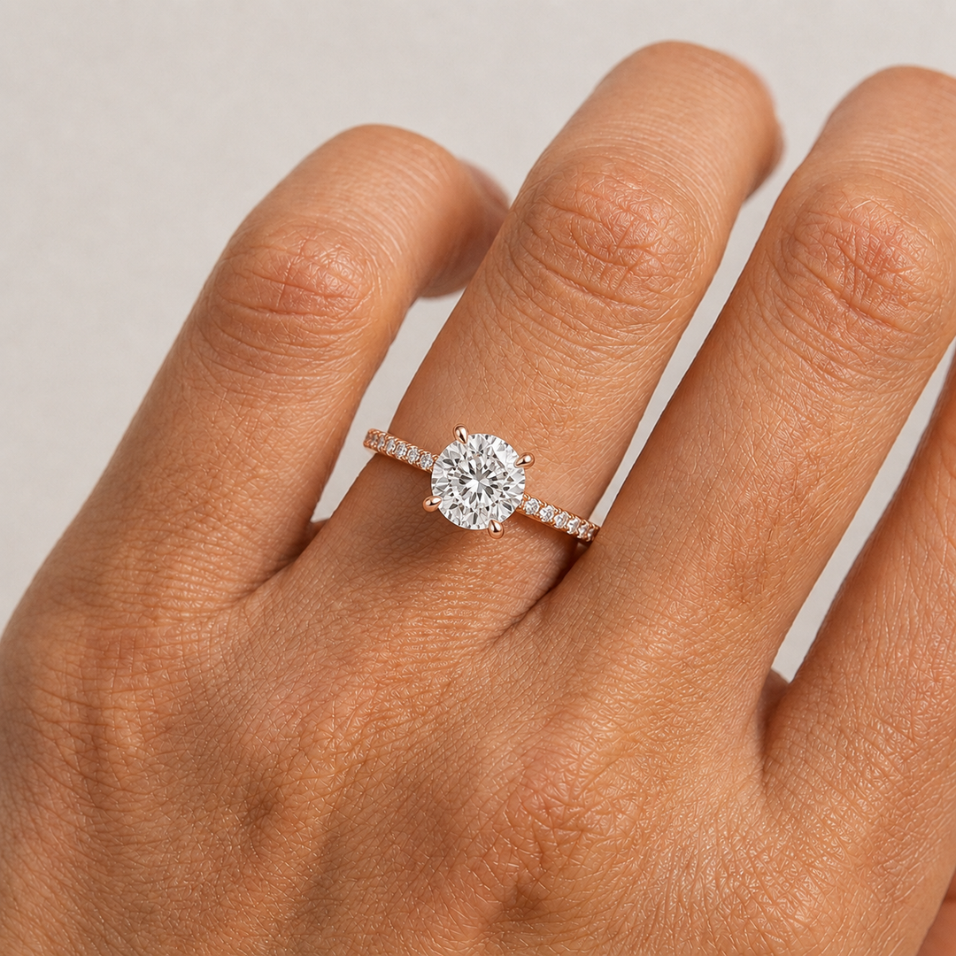 Pave Hidden Halo Solitaire Diamond Ring in Rose Gold