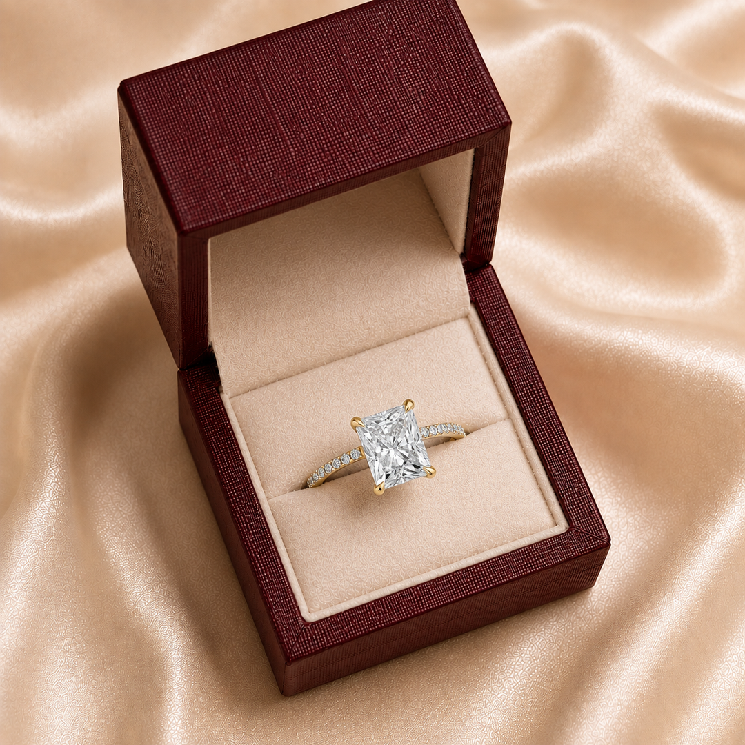 Pave Hidden Halo Solitaire Diamond Ring in Yellow Gold