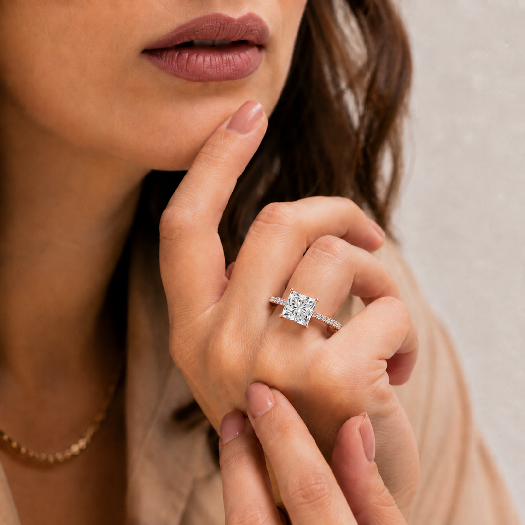 Pave Hidden Halo Solitaire Diamond Ring in Rose Gold