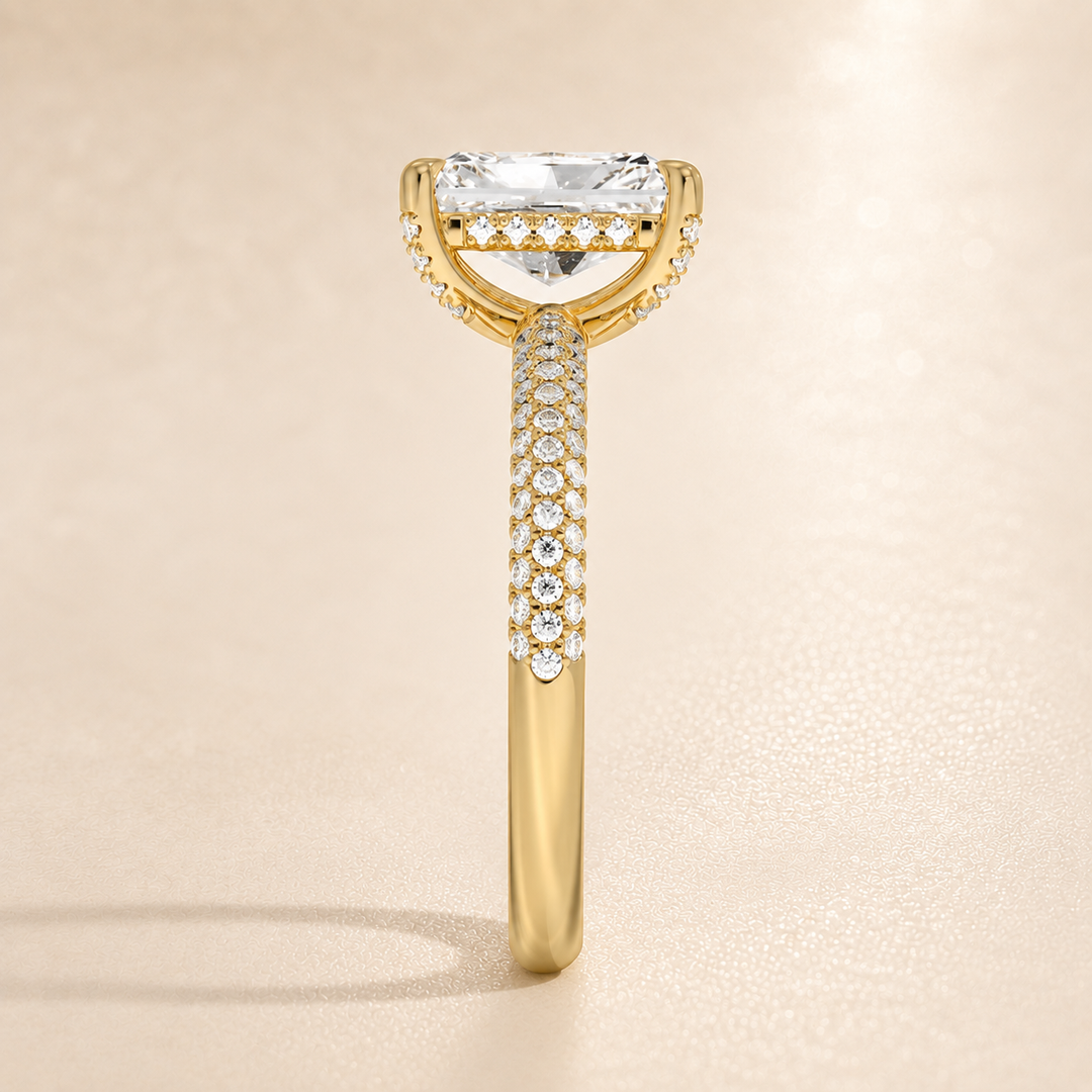 Micro Pave band Solitaire Ring in Yellow Gold