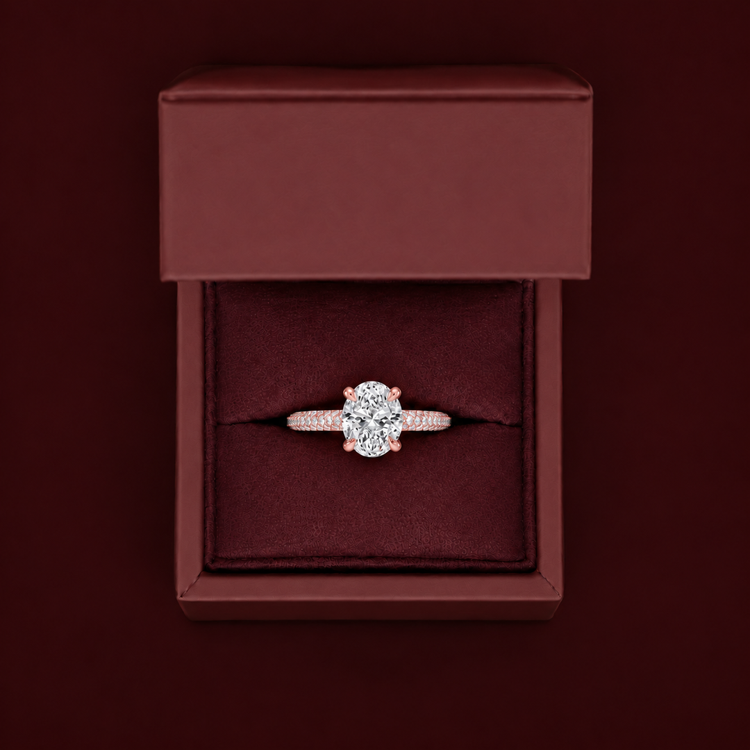 Micro Pave band Solitaire Ring in Rose Gold