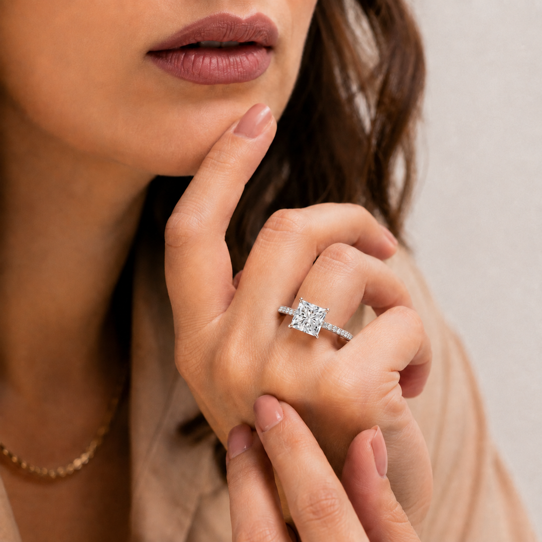 Pave Hidden Halo Solitaire Diamond Ring in White Gold