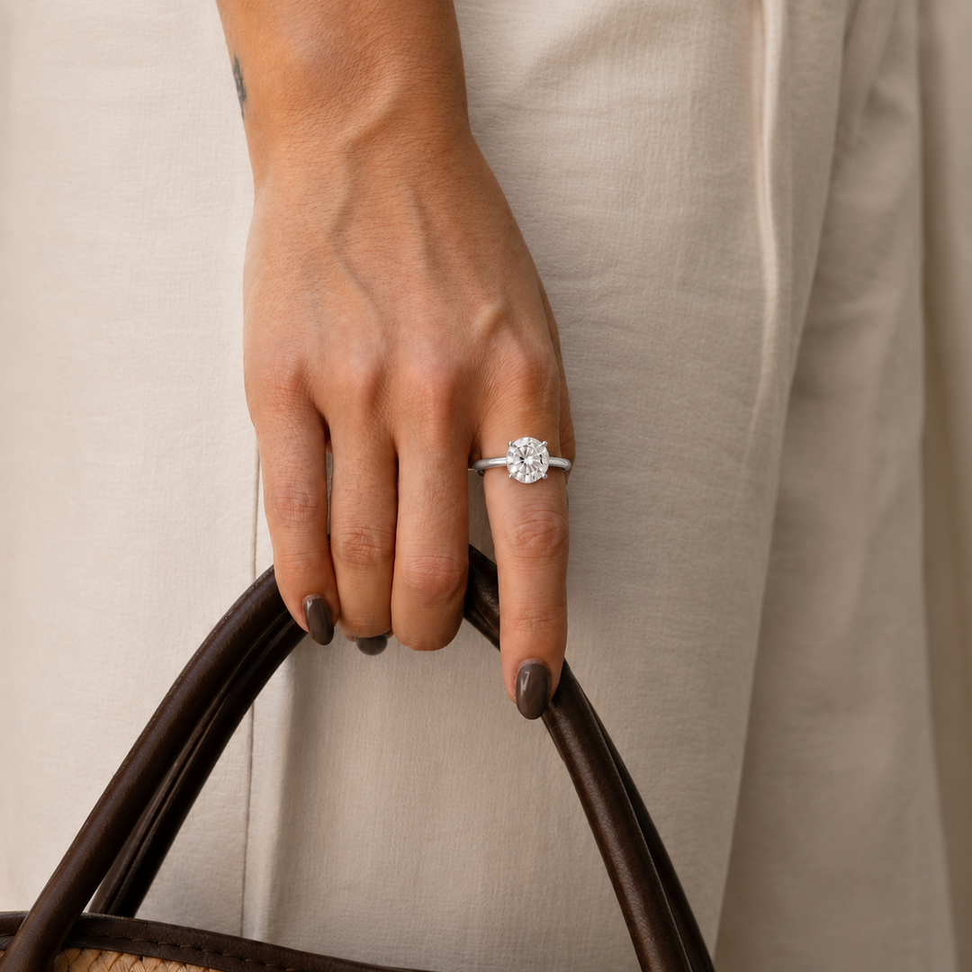 Hidden Halo Solitaire Diamond Ring in White Gold