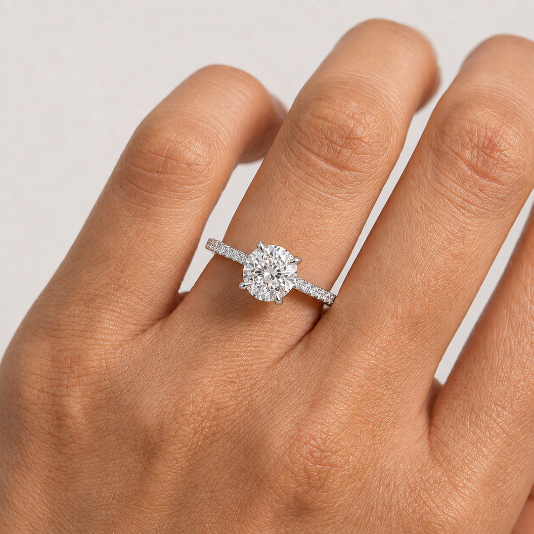 Pave Hidden Halo Solitaire Diamond Ring in Silver