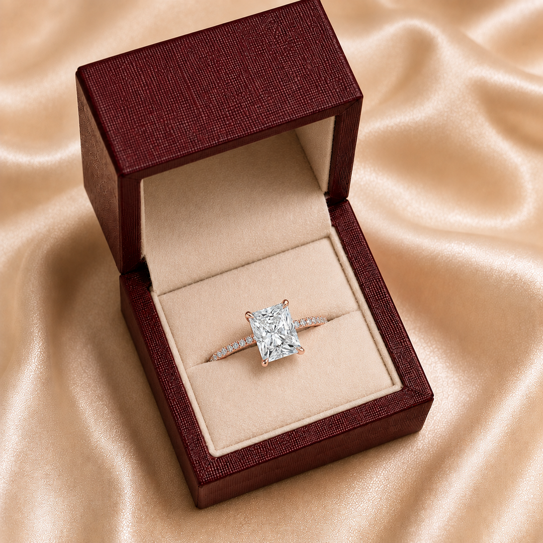 Pave Hidden Halo Solitaire Diamond Ring in Rose Gold