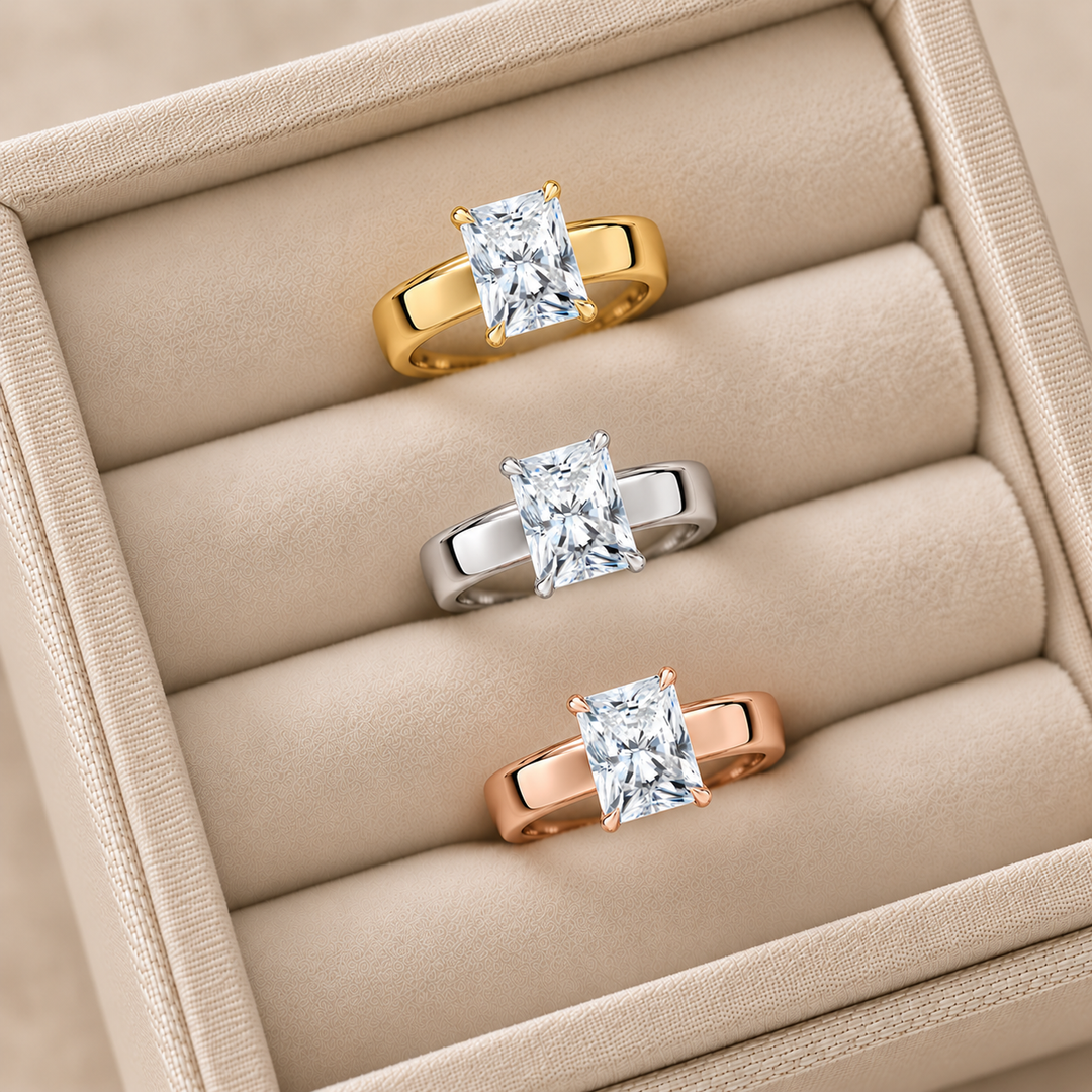 4mm Cigar band Prong set Solitaire Ring in Silver