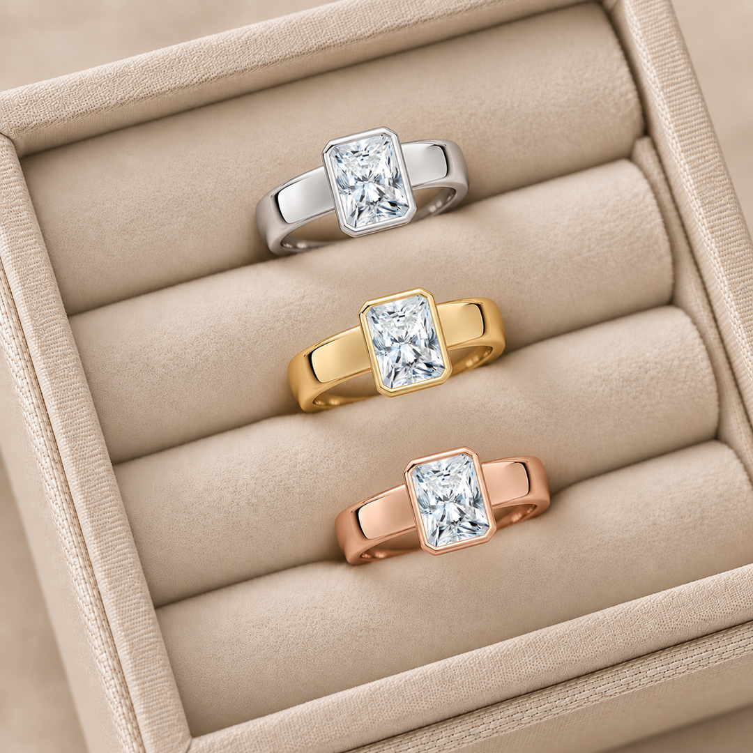4mm Cigar band Bezel set Solitaire Ring in Silver