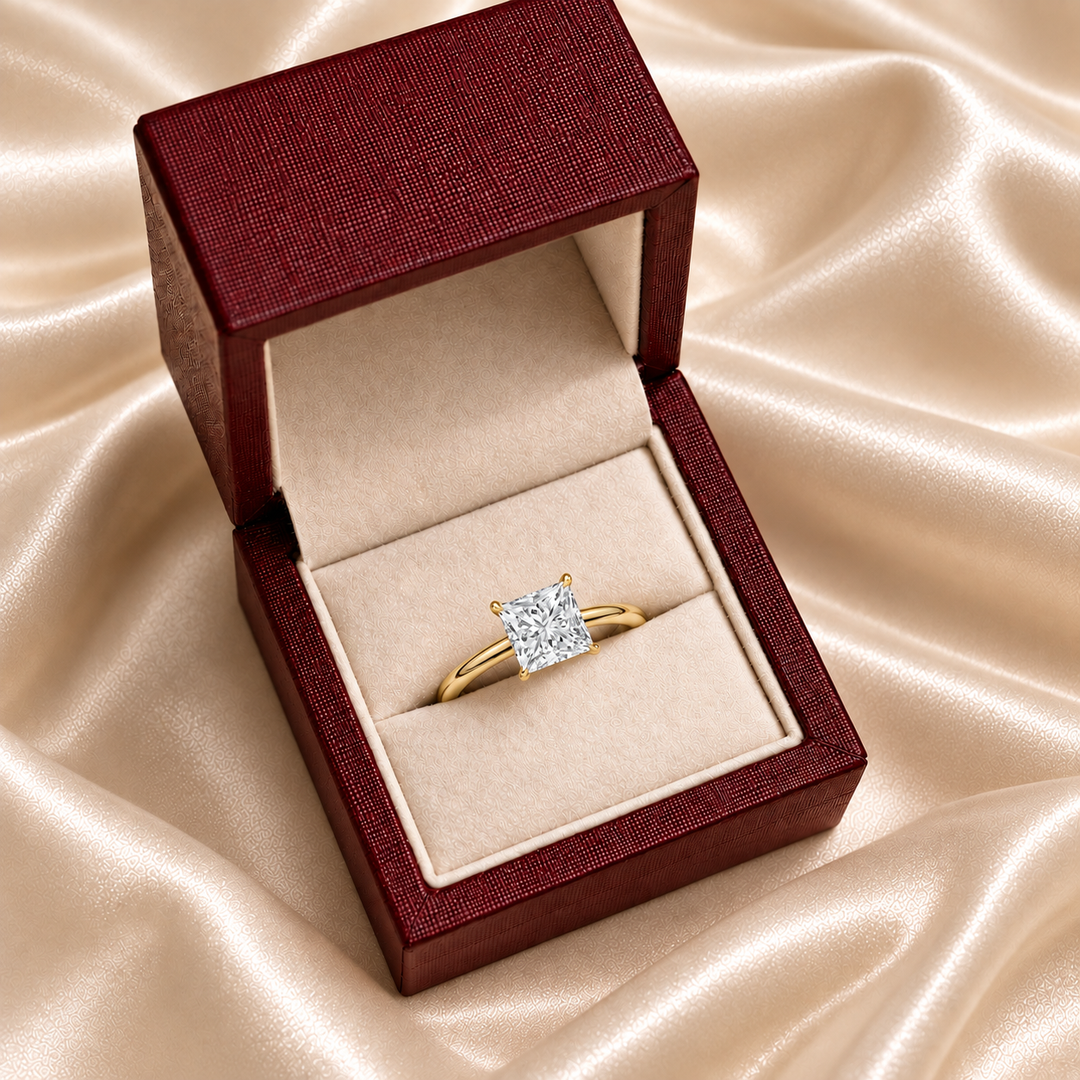 Hidden Halo Solitaire Diamond Ring in Yellow Gold