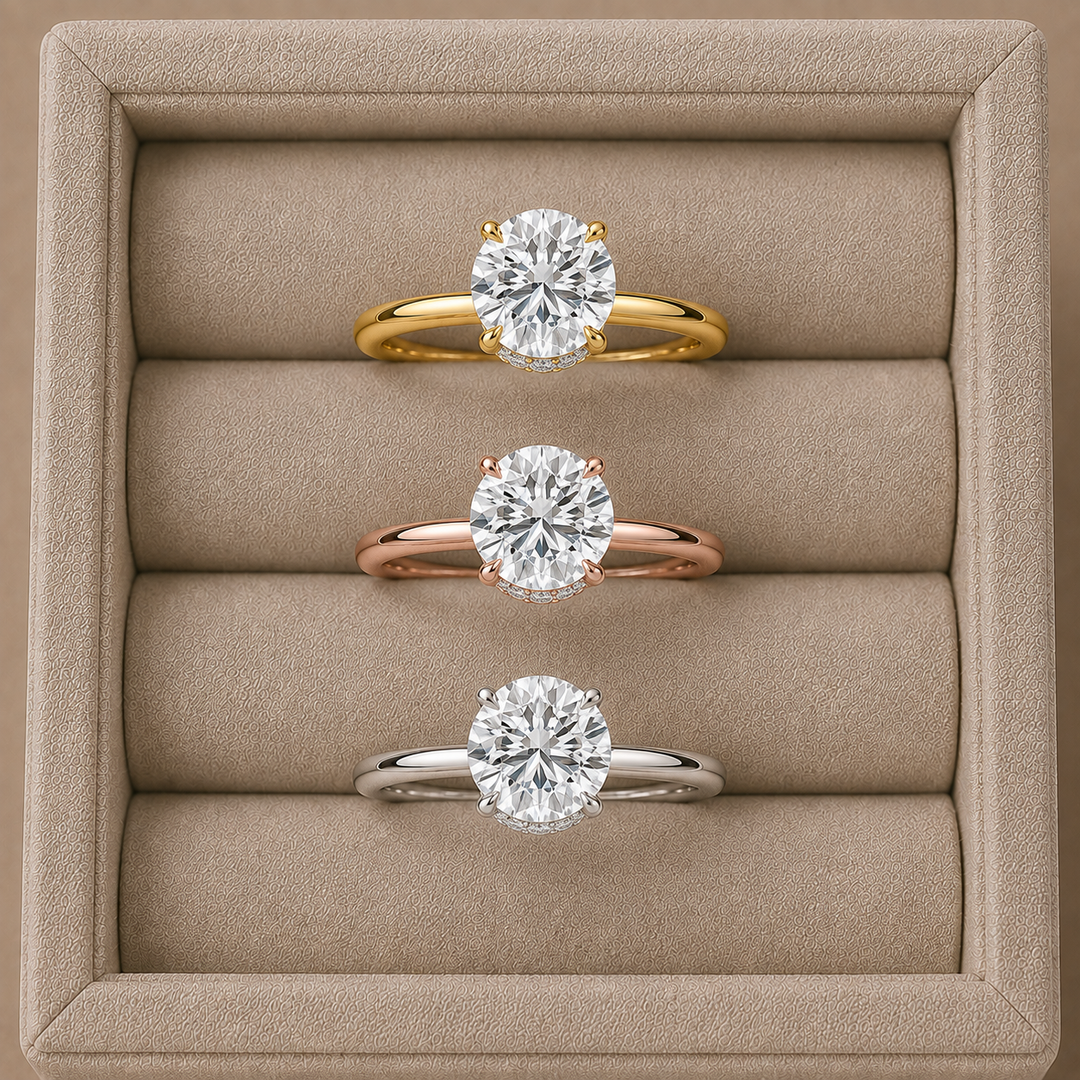 Hidden Halo Solitaire Diamond Ring in Silver