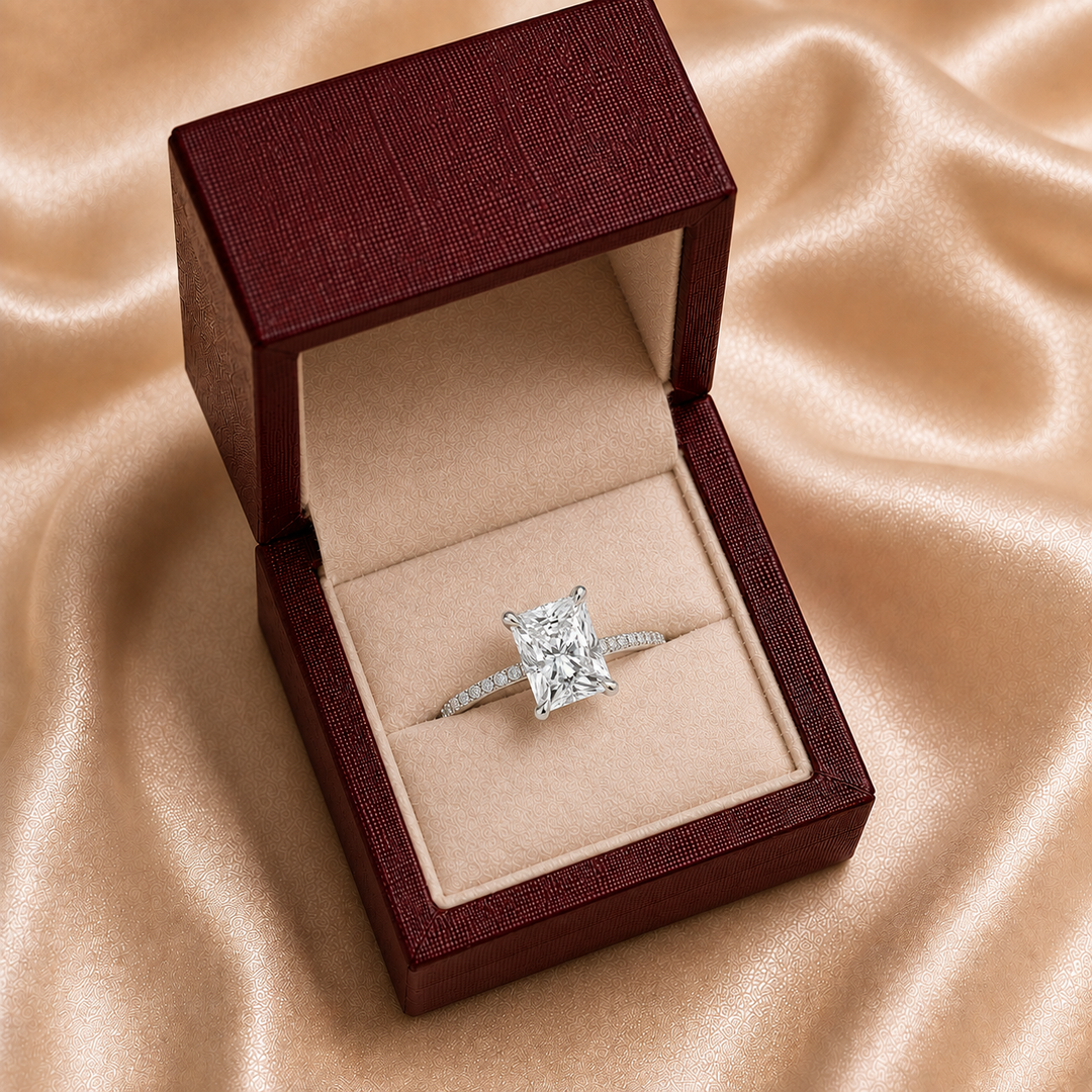 Pave Hidden Halo Solitaire Diamond Ring in White Gold