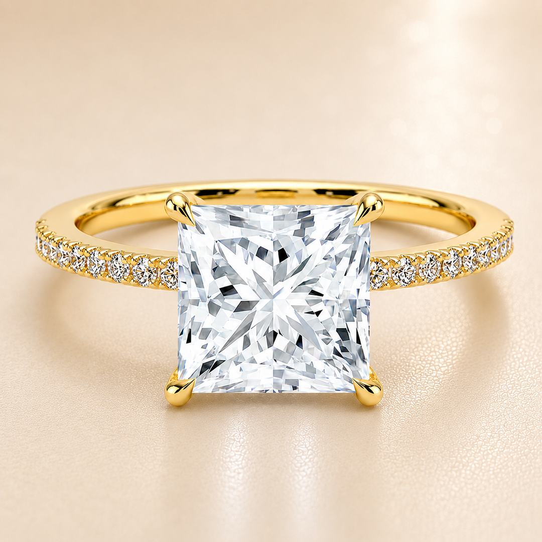 Pave Hidden Halo Solitaire Diamond Ring in Yellow Gold