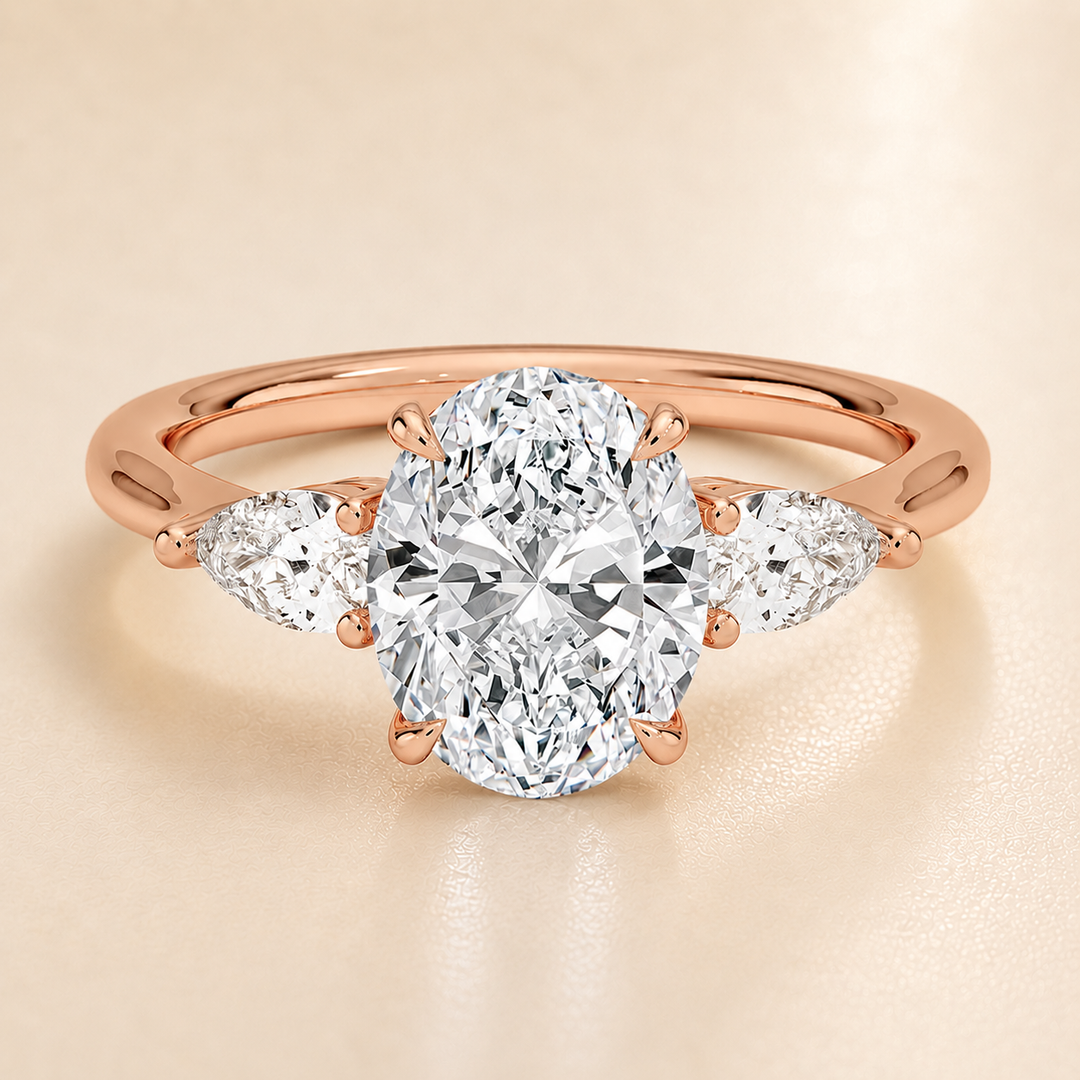 Pear Triology Oval Engagement Ring in Rose Gold
