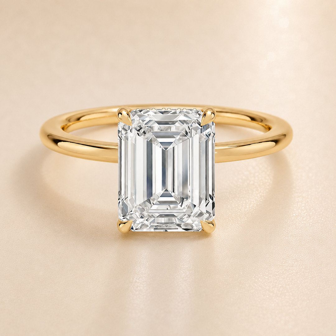 Hidden Halo Solitaire Diamond Ring in Yellow Gold