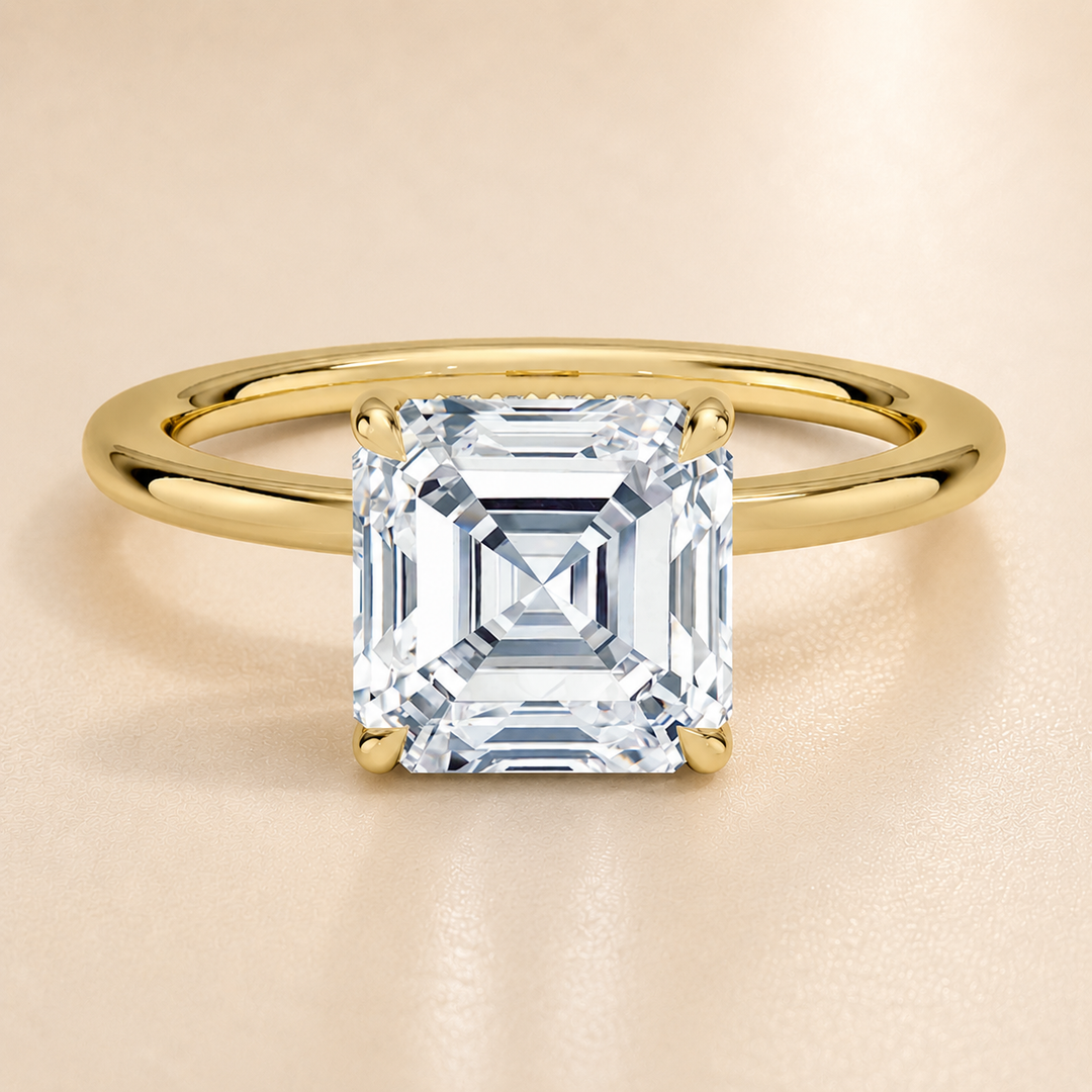 Hidden Halo Solitaire Diamond Ring in Yellow Gold