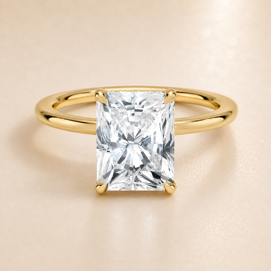 Hidden Halo Solitaire Diamond Ring in Yellow Gold