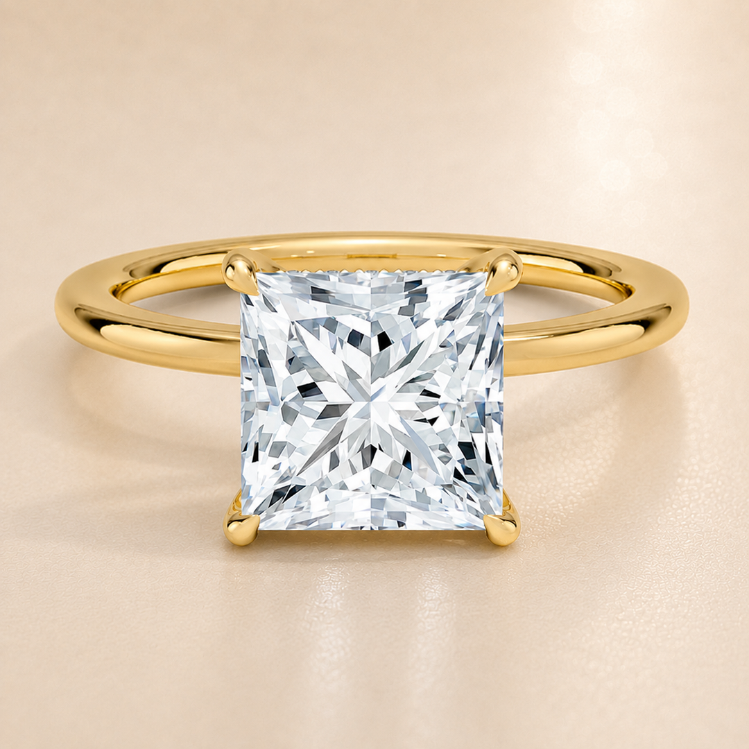 Hidden Halo Solitaire Diamond Ring in Yellow Gold