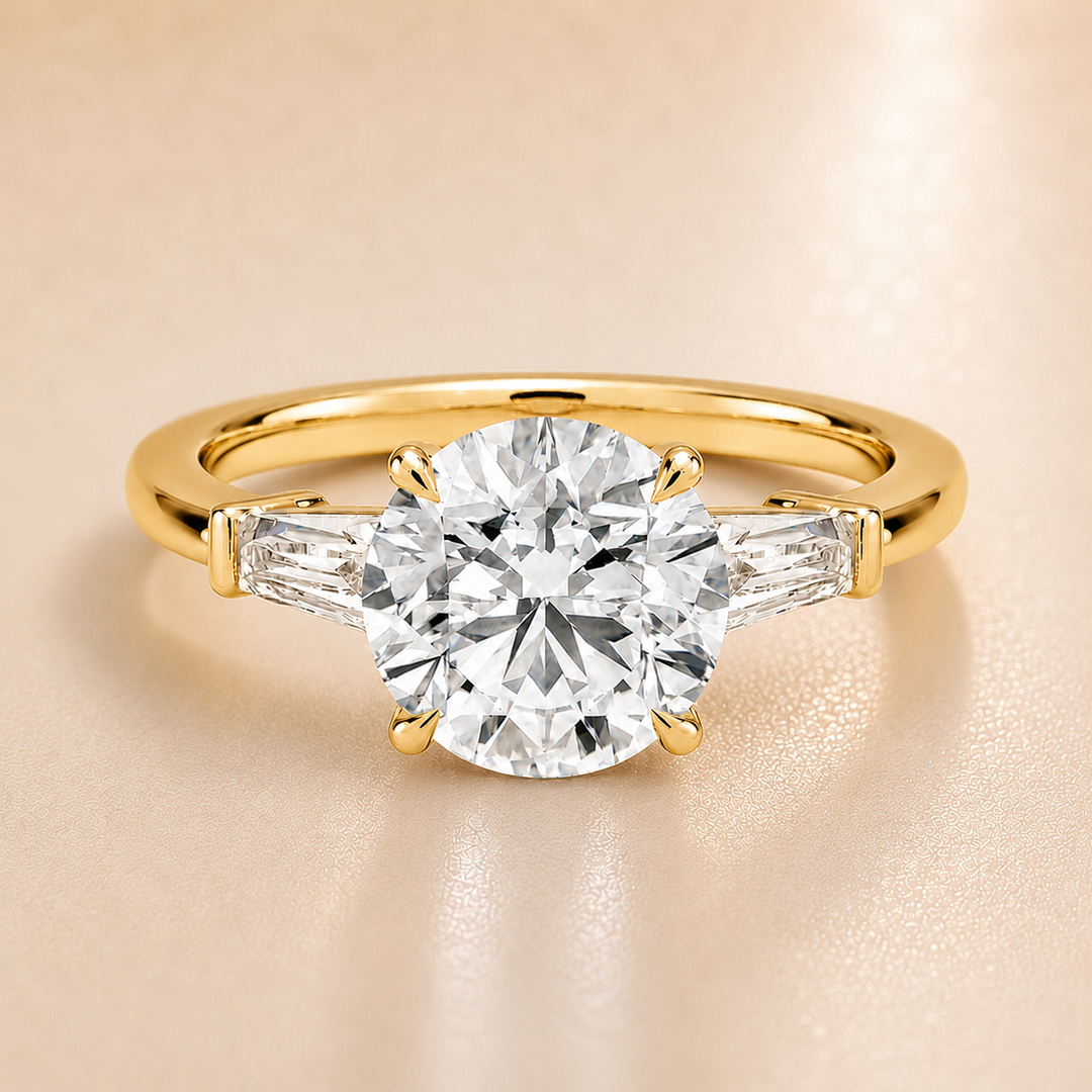 Baguette Triology Engagement Ring in Yellow Gold