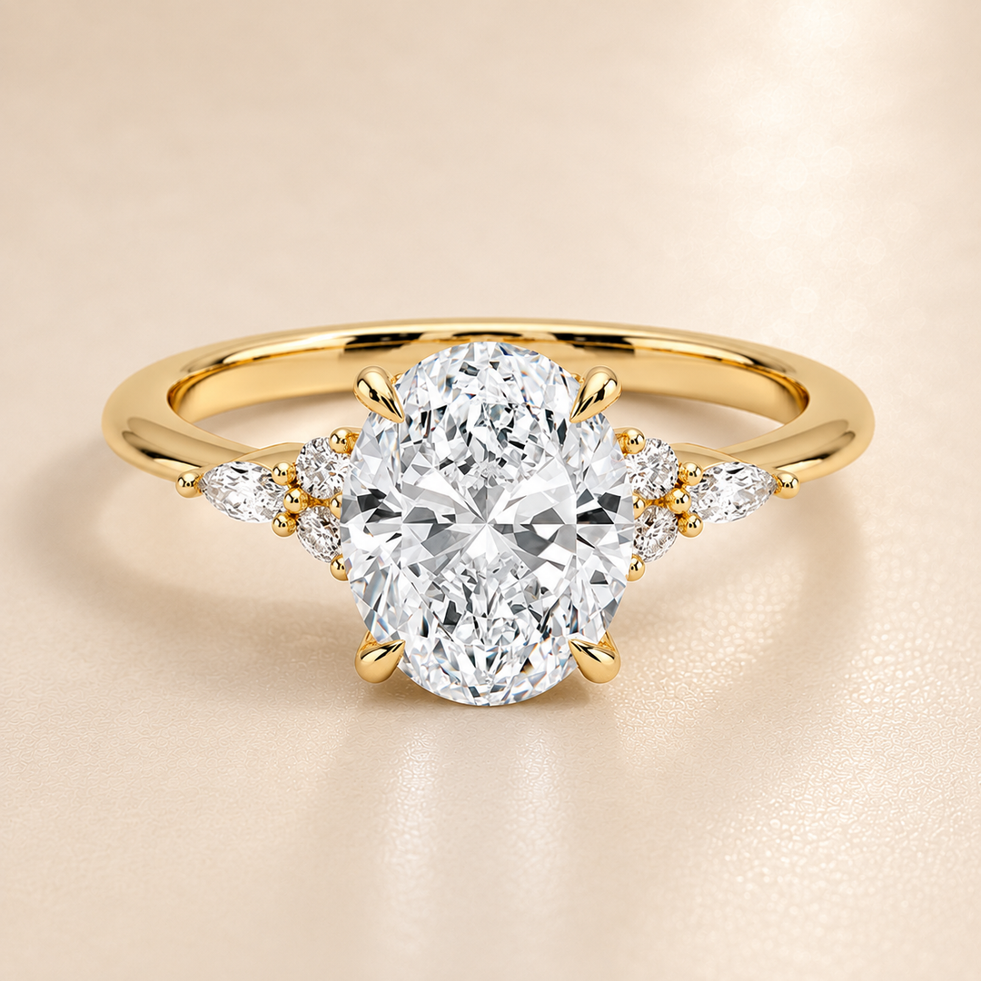 Accents Triology Engagement Ring in Yellow Gold