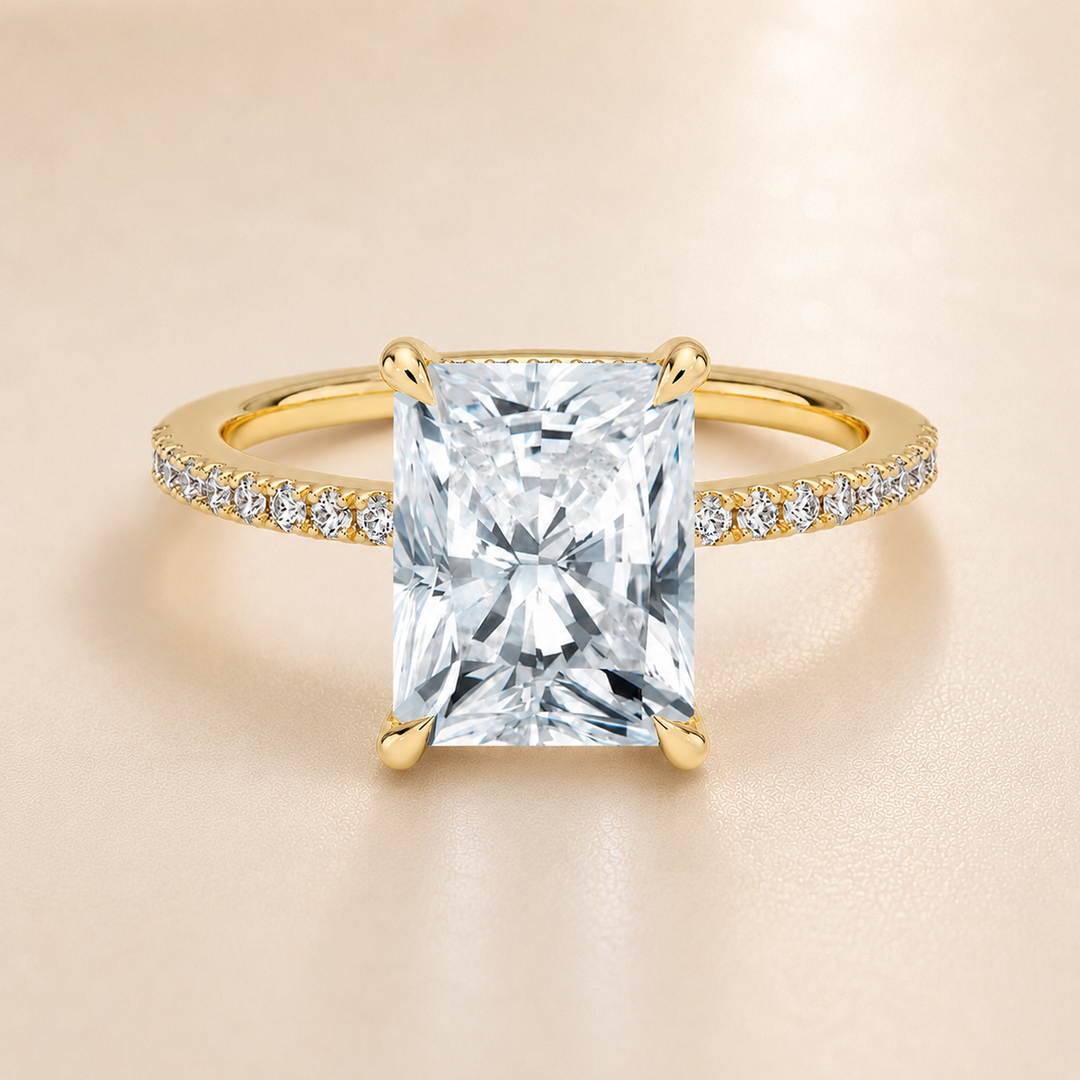 Pave Hidden Halo Solitaire Diamond Ring in Yellow Gold