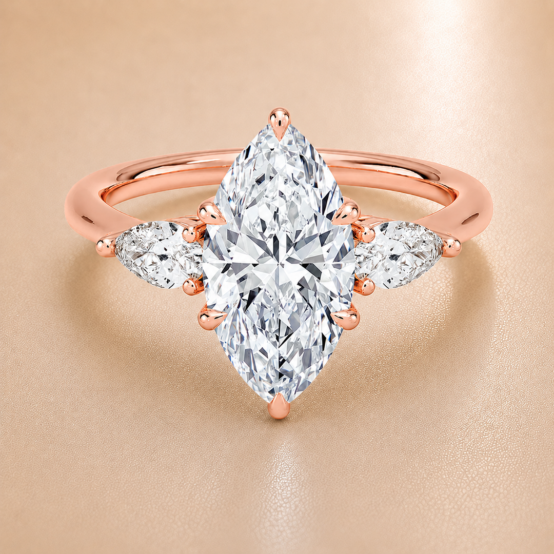 Pear Triology Marquise Engagement Ring in Rose Gold