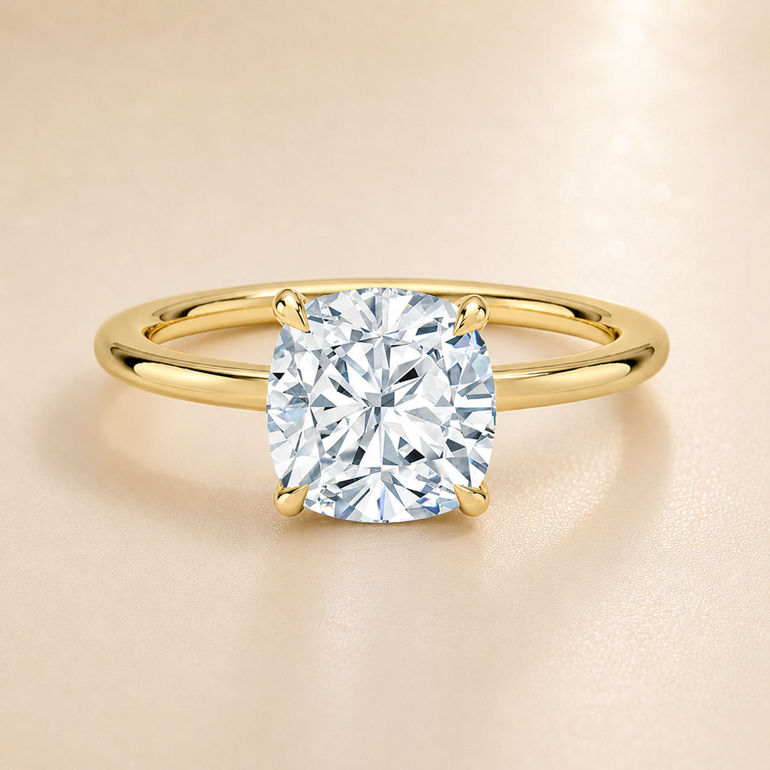 Hidden Halo Solitaire Diamond Ring in Yellow Gold