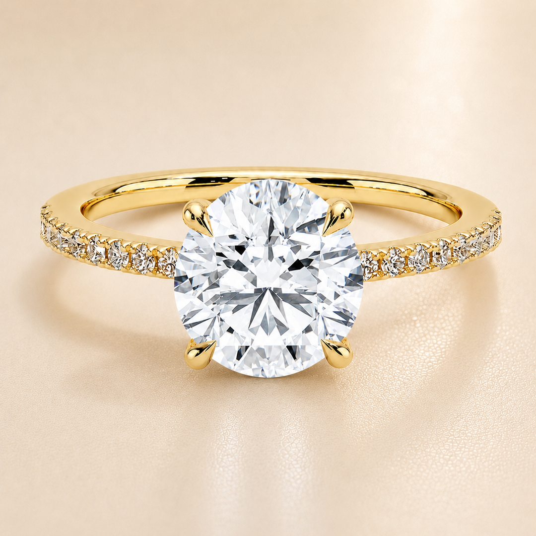 Pave Hidden Halo Solitaire Diamond Ring in Yellow Gold