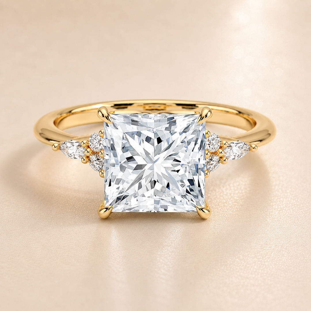 Accents Triology Engagement Ring in Yellow Gold