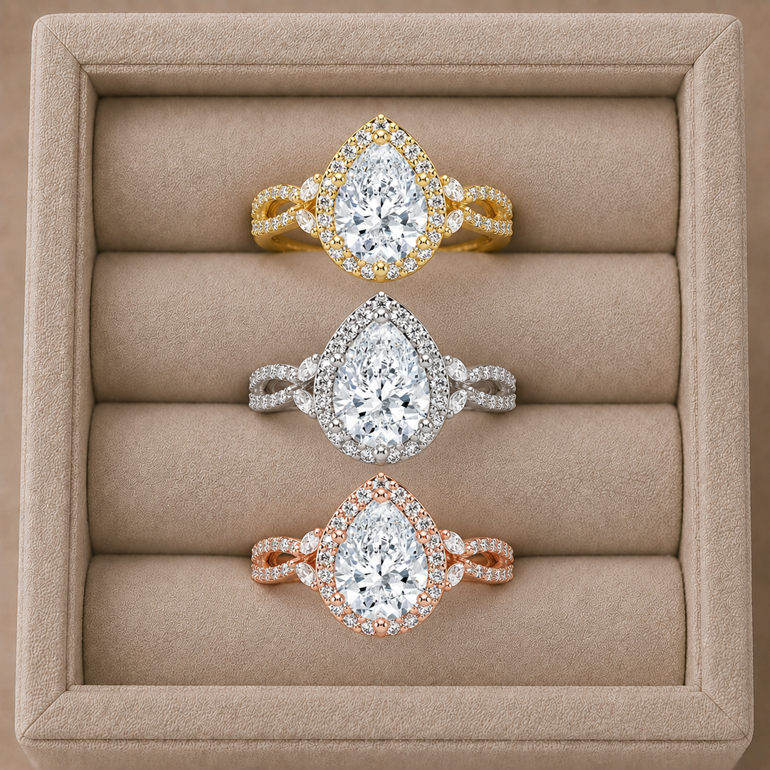 Vine band Halo Diamond Ring in Silver
