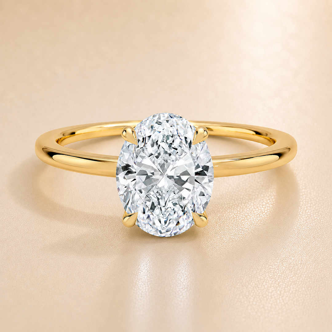 Hidden Halo Solitaire Diamond Ring in Yellow Gold