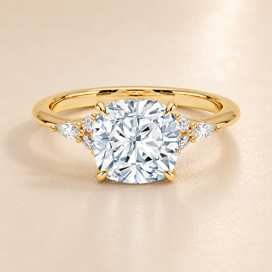 Accents Triology Engagement Ring in Yellow Gold