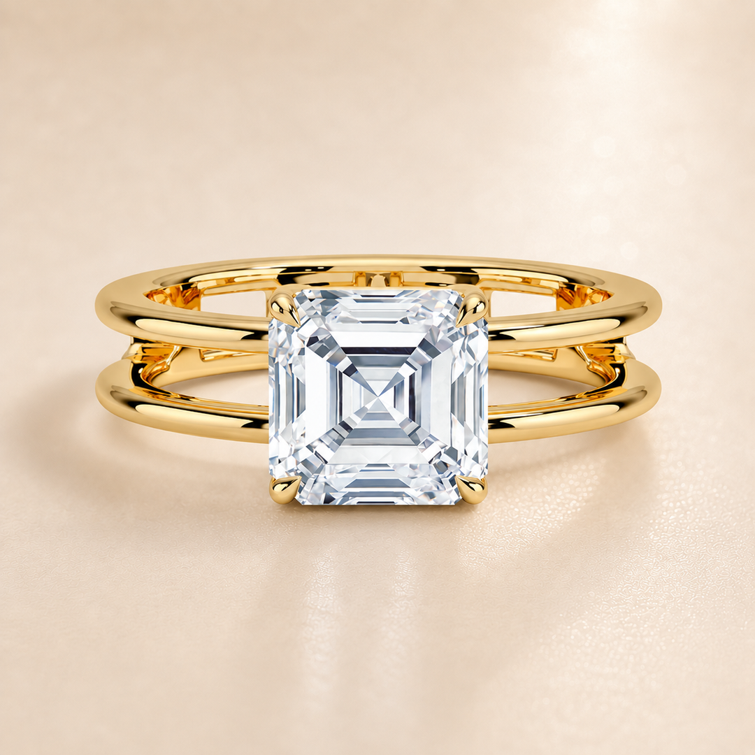 Open Double Band Solitaire Ring in Yellow Gold