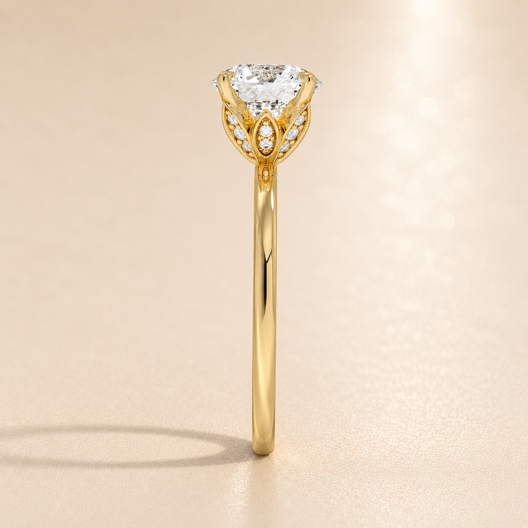 Hidden Petal Solitaire Ring in Yellow Gold