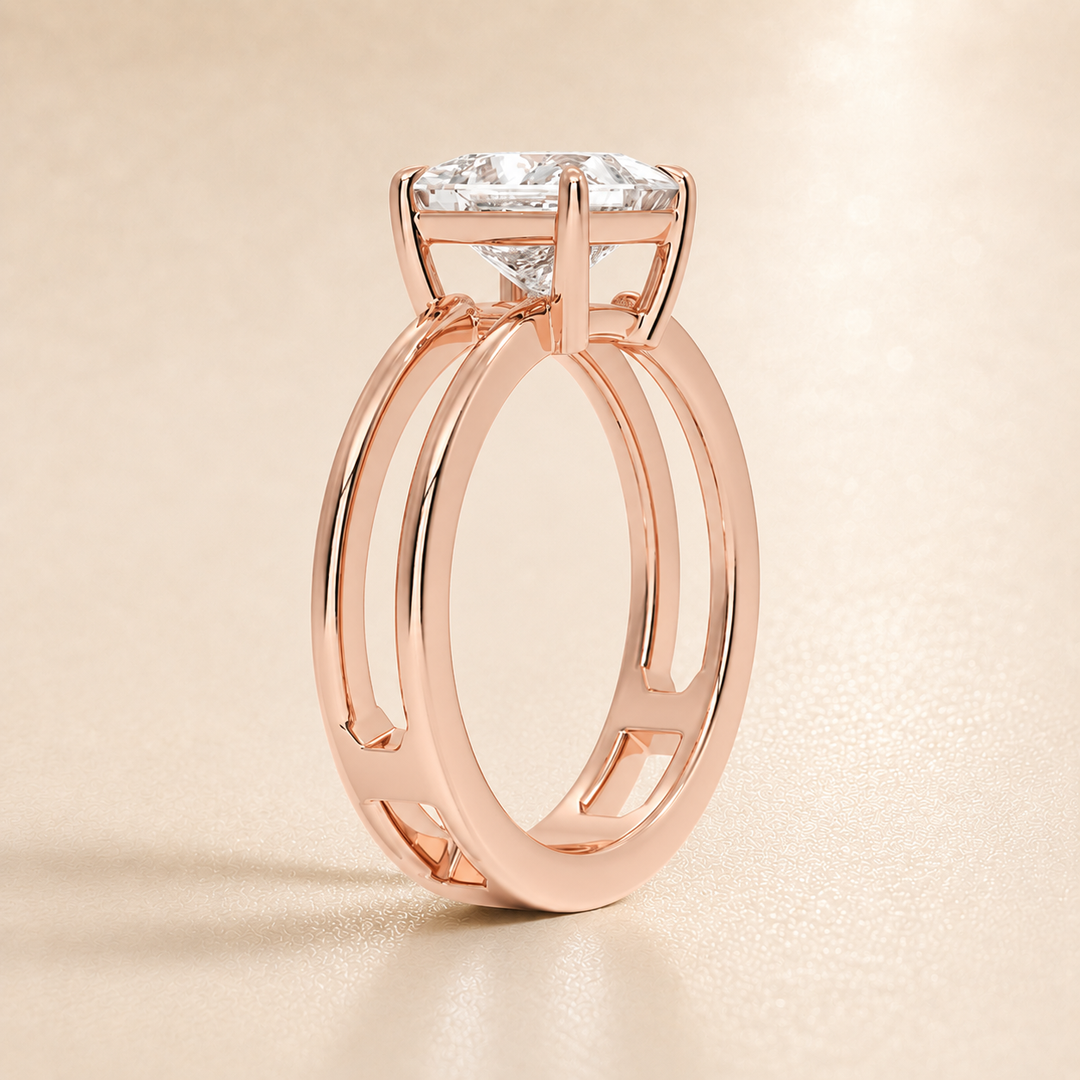 Open Double Band Solitaire Ring in Rose Gold