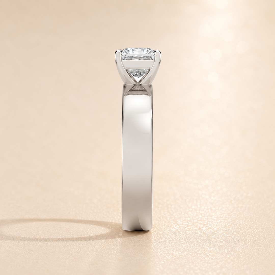 4mm Cigar band Prong set Solitaire Ring in Silver