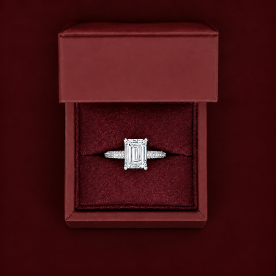 Micro Pave band Solitaire Ring in White Gold