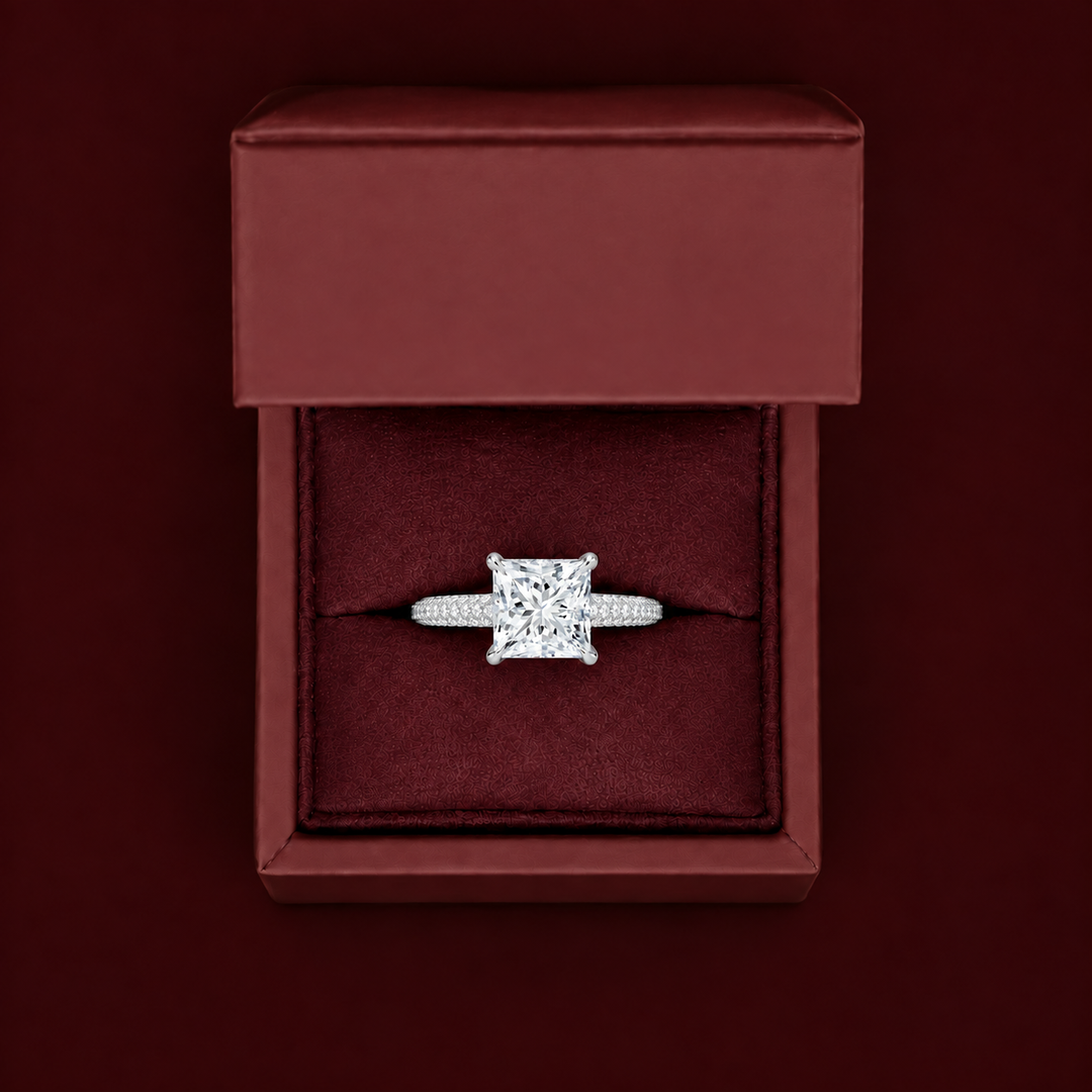 Micro Pave band Solitaire Ring in Silver